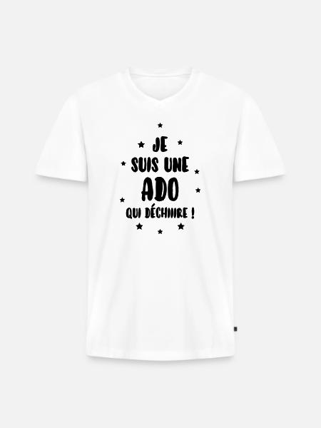 adolescent / enfant / ado / adolescente - T-shirt encolure en V Premium bio Homme - blanc
