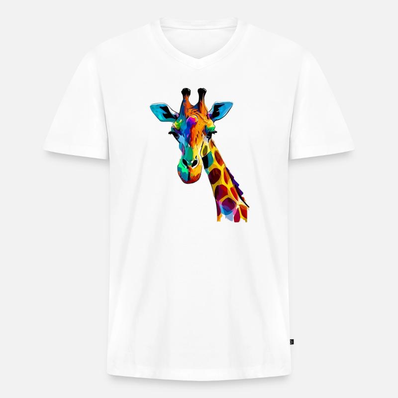 Giraffe - Männer Premium Bio T-Shirt mit V-Ausschnitt - Weiß