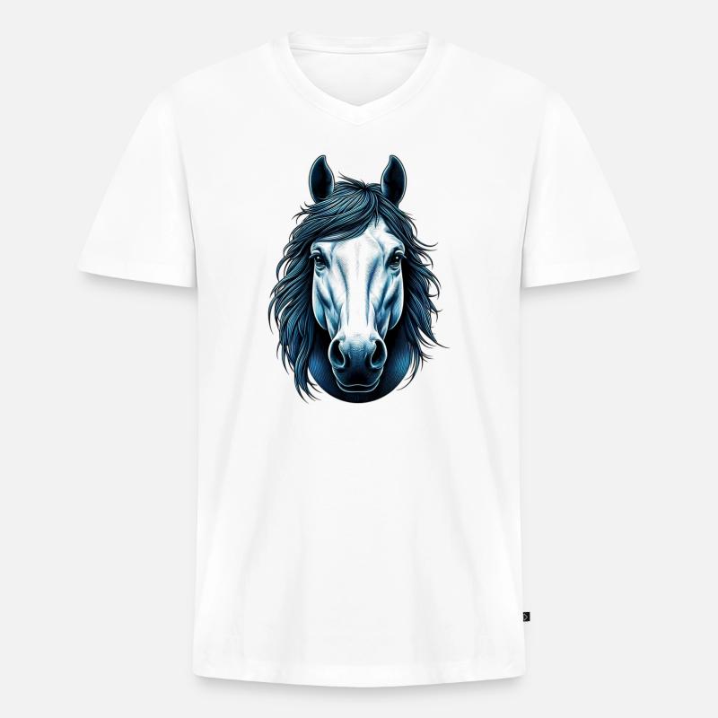 Pferd - Männer Premium Bio T-Shirt mit V-Ausschnitt - Weiß