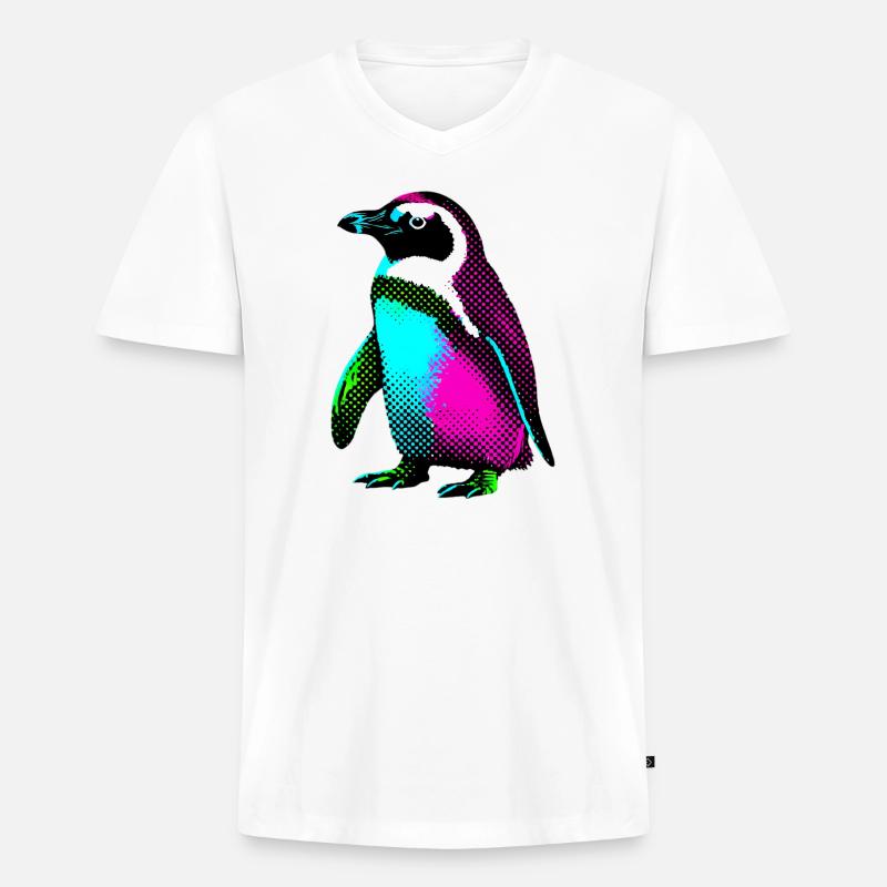 Pinguin - Männer Premium Bio T-Shirt mit V-Ausschnitt - Weiß
