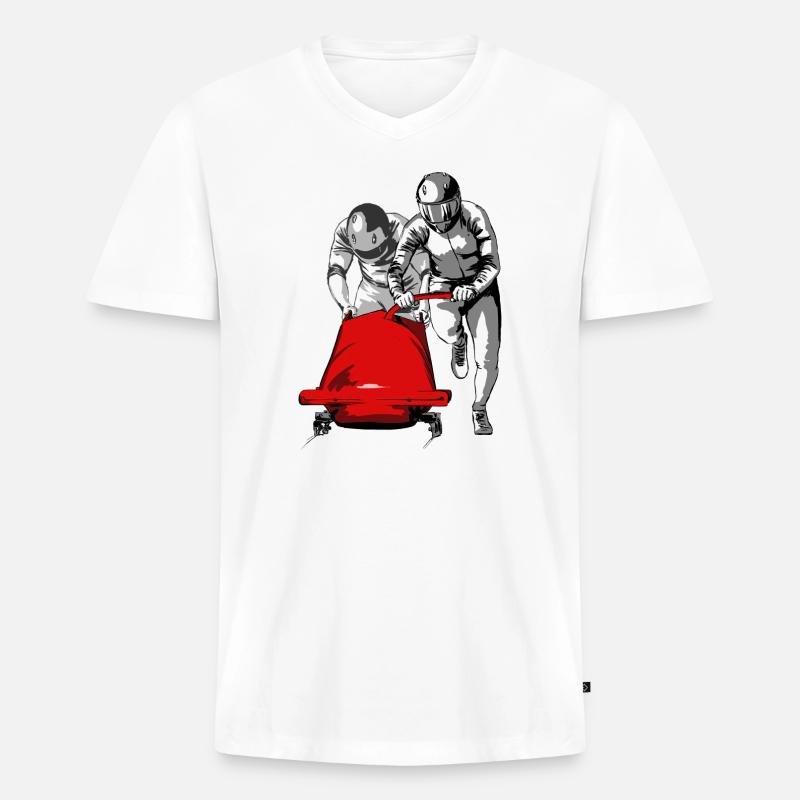 Bobfahrer beim Anschieben am Start - Männer Premium Bio T-Shirt mit V-Ausschnitt - Weiß
