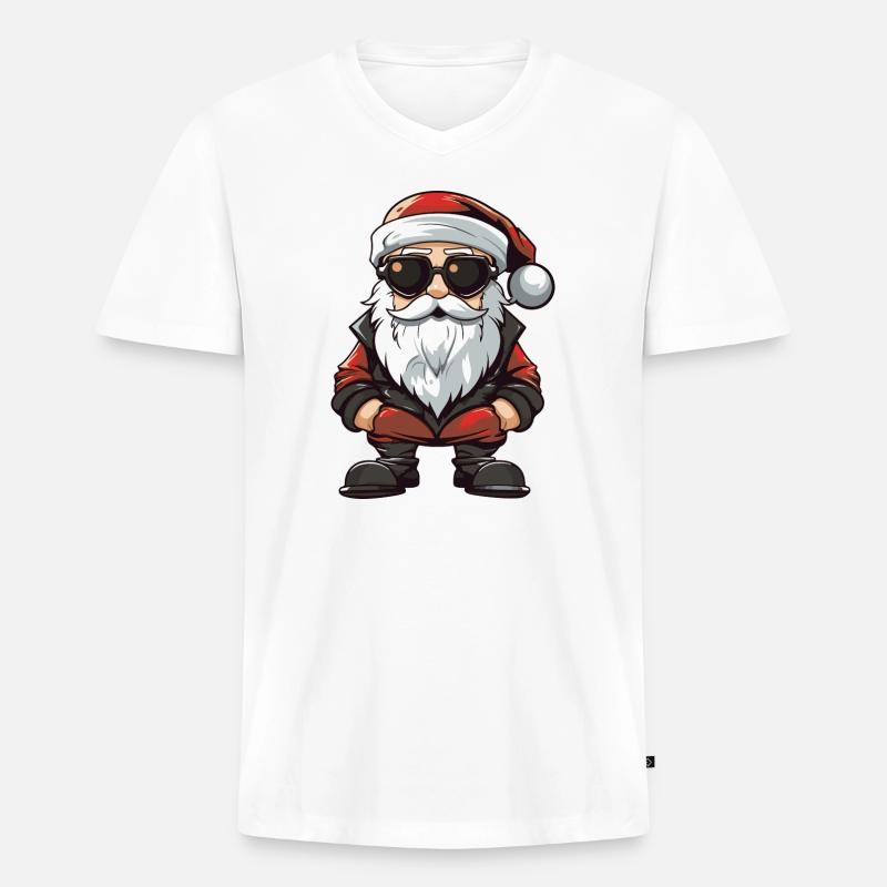 Weihnachtsmann Comic Santa - Männer Premium Bio T-Shirt mit V-Ausschnitt - Weiß