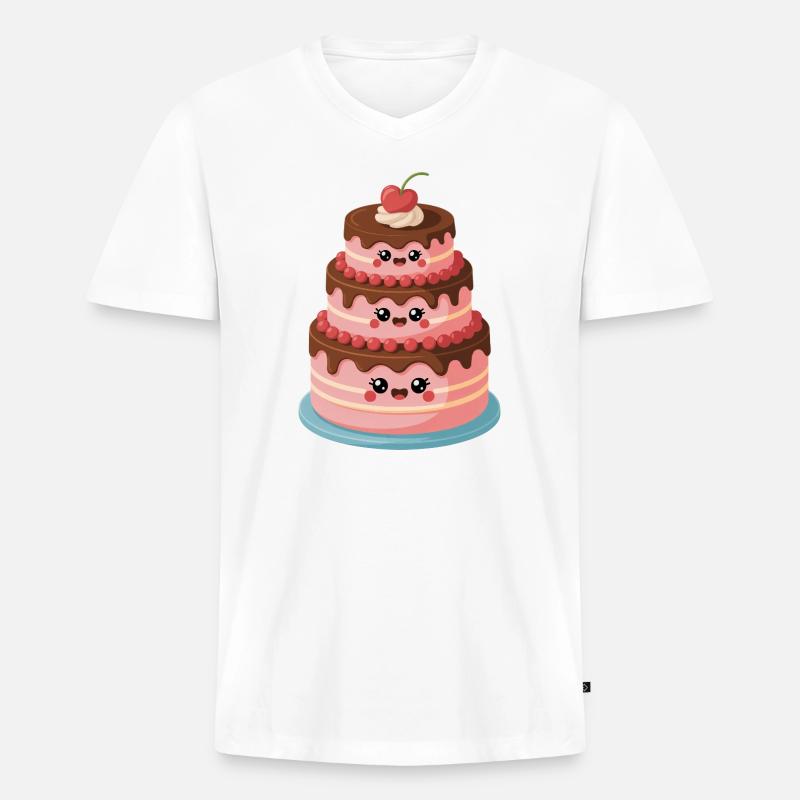 Kuchen Comic süß - Männer Premium Bio T-Shirt mit V-Ausschnitt - Weiß