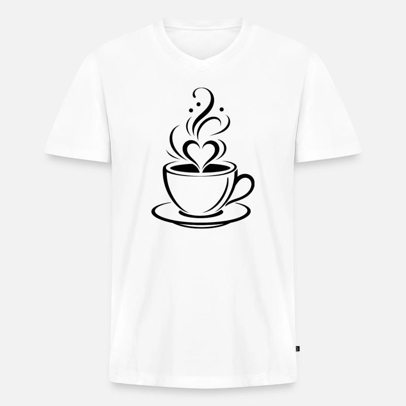 Kaffee Herz - Männer Premium Bio T-Shirt mit V-Ausschnitt - Weiß