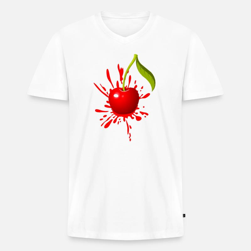 Kirsche Farbexplosion - Männer Premium Bio T-Shirt mit V-Ausschnitt - Weiß