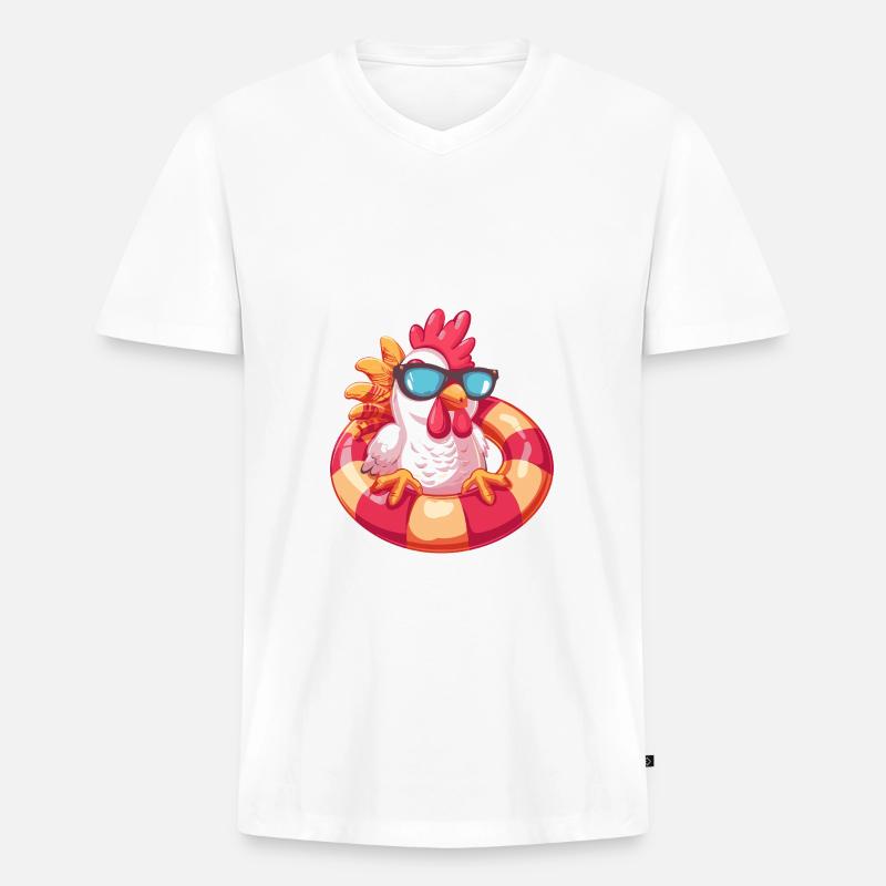 Hahn Comic Cool - Männer Premium Bio T-Shirt mit V-Ausschnitt - Weiß