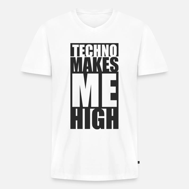 Techno 4 ever - Männer Premium Bio T-Shirt mit V-Ausschnitt - Weiß