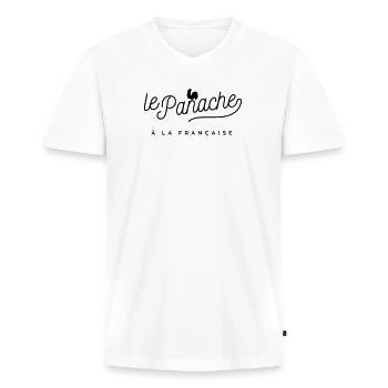 Der französische Spruch - Männer Premium Bio T-Shirt mit V-Ausschnitt - Weiß - Vorne - Nico (187cm)