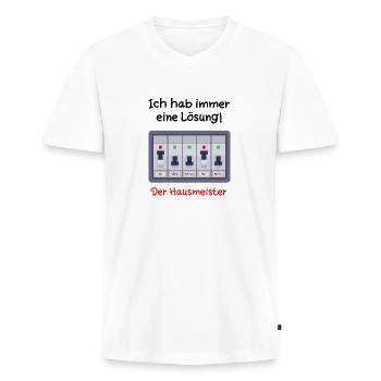 Ich Habe Eine Lösung Lustige Sprüche Hausmeister - Männer Premium Bio T-Shirt mit V-Ausschnitt - Weiß - Vorne - Nico (187cm)