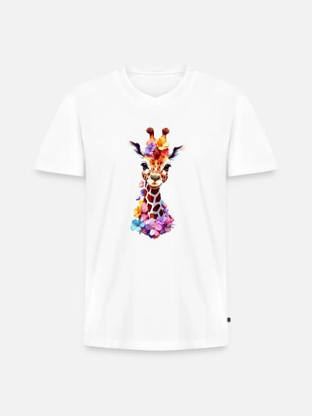 Giraffe V1 24 19 - Men's Premium Organic T-shirt with V-neck - white