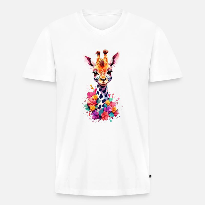 Giraffe V1 24 32 - Männer Premium Bio T-Shirt mit V-Ausschnitt - Weiß