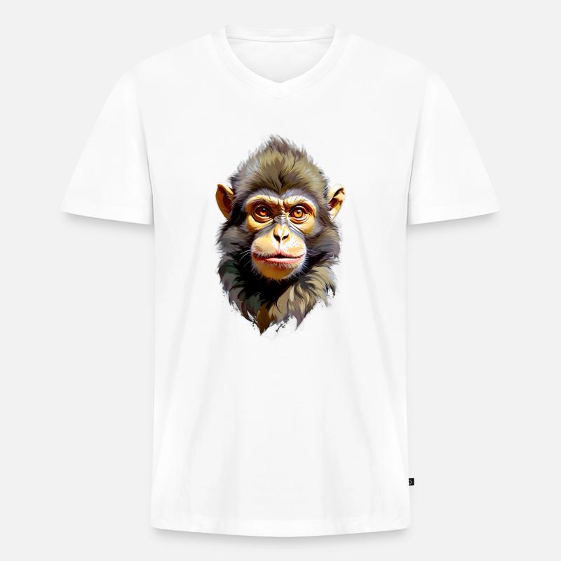 Affe V24 13 - Männer Premium Bio T-Shirt mit V-Ausschnitt - Weiß