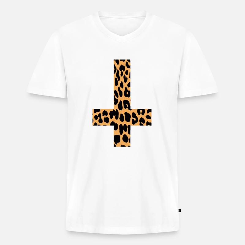 Leopard Inverted Cross - Männer Premium Bio T-Shirt mit V-Ausschnitt - Weiß