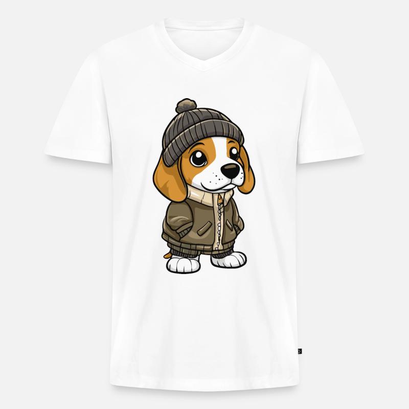 Beagle Hund Winter - Männer Premium Bio T-Shirt mit V-Ausschnitt - Weiß