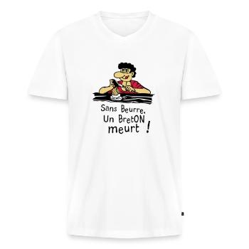 breton beurre humour citation sans dessin bd - T-shirt encolure en V Premium bio Homme - blanc - Devant - Nico (187cm)