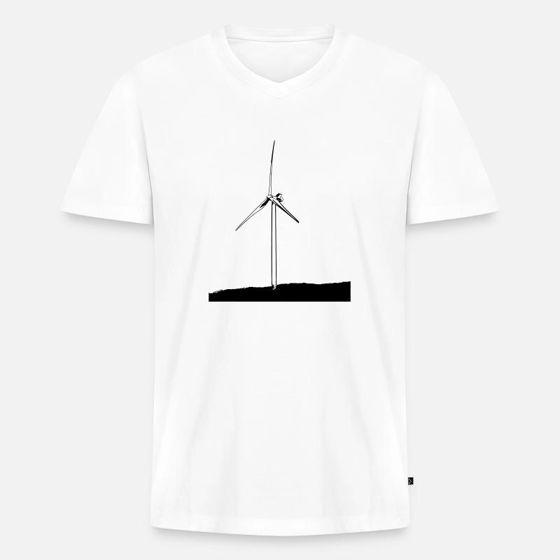 Windrad - Männer Premium Bio T-Shirt mit V-Ausschnitt - Weiß