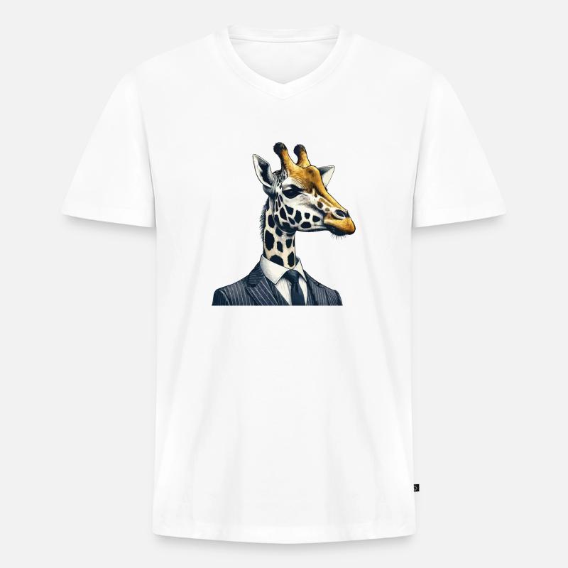 Giraffe - Männer Premium Bio T-Shirt mit V-Ausschnitt - Weiß