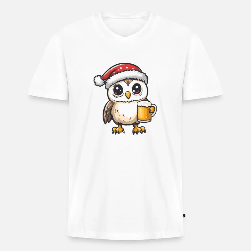 Eule Weihnachten Bier - Männer Premium Bio T-Shirt mit V-Ausschnitt - Weiß