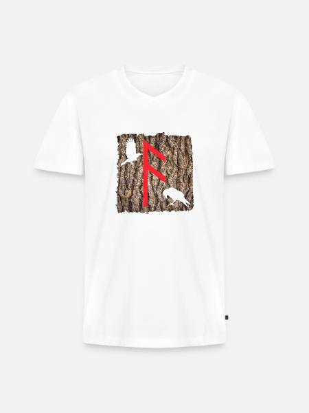 Rune Ansuz with Odin's ravens - Men's Premium Organic T-shirt with V-neck - white