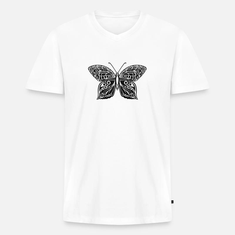 Schmetterling - Männer Premium Bio T-Shirt mit V-Ausschnitt - Weiß