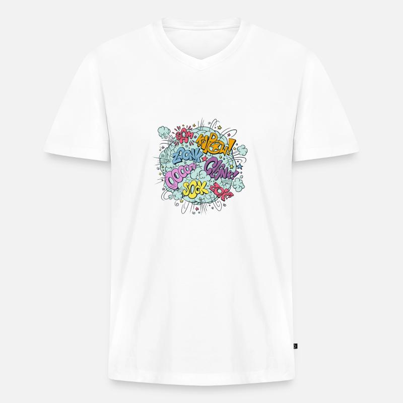 Comic Brawl - Männer Premium Bio T-Shirt mit V-Ausschnitt - Weiß