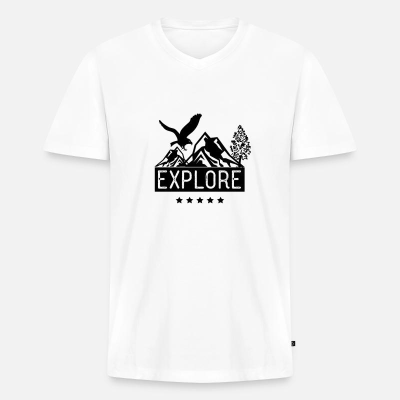 Explore - Männer Premium Bio T-Shirt mit V-Ausschnitt - Weiß