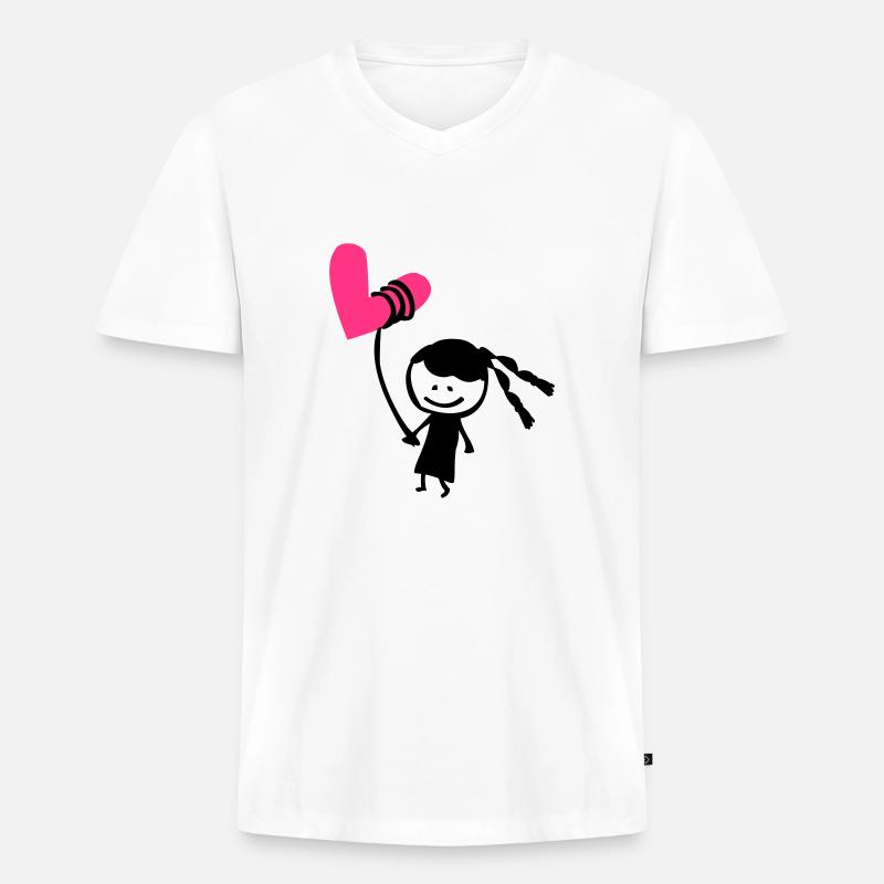 Kleines Mädchen mit Herzballon - Männer Premium Bio T-Shirt mit V-Ausschnitt - Weiß