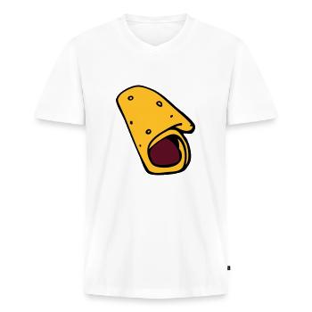 crepe galette saucisse - T-shirt encolure en V Premium bio Homme - blanc - Devant - Nico (187cm)