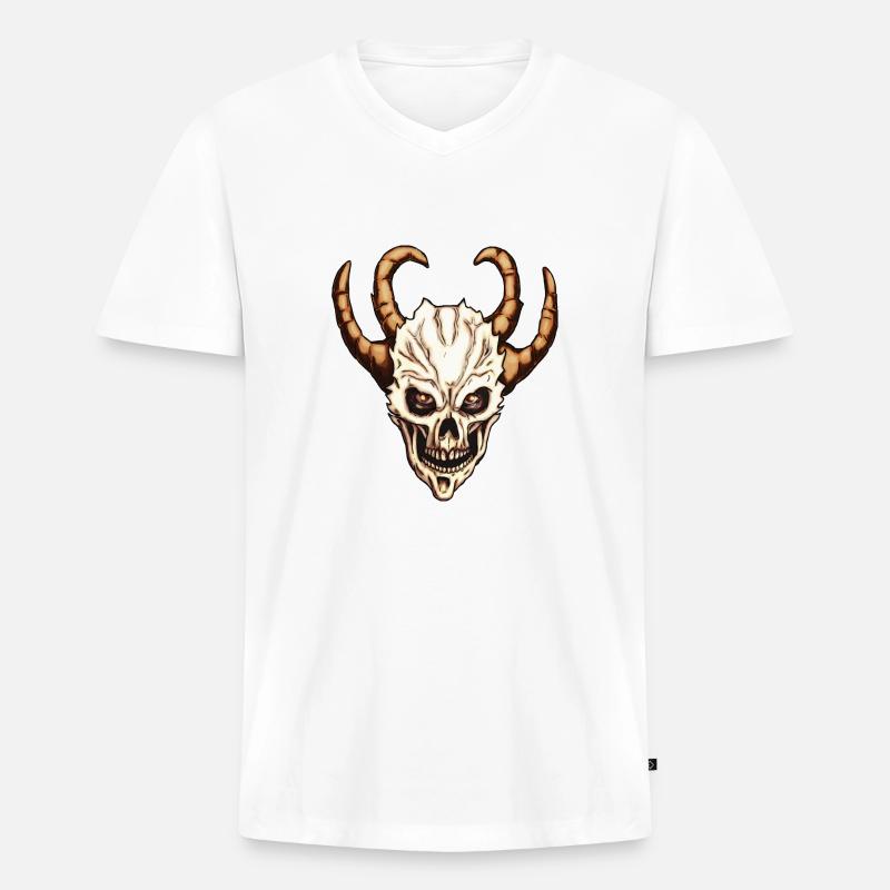 Dämonen Schädel - Männer Premium Bio T-Shirt mit V-Ausschnitt - Weiß
