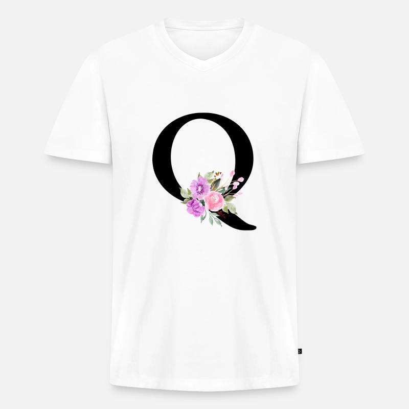 Lila Blumenbuchstabe Q - Männer Premium Bio T-Shirt mit V-Ausschnitt - Weiß