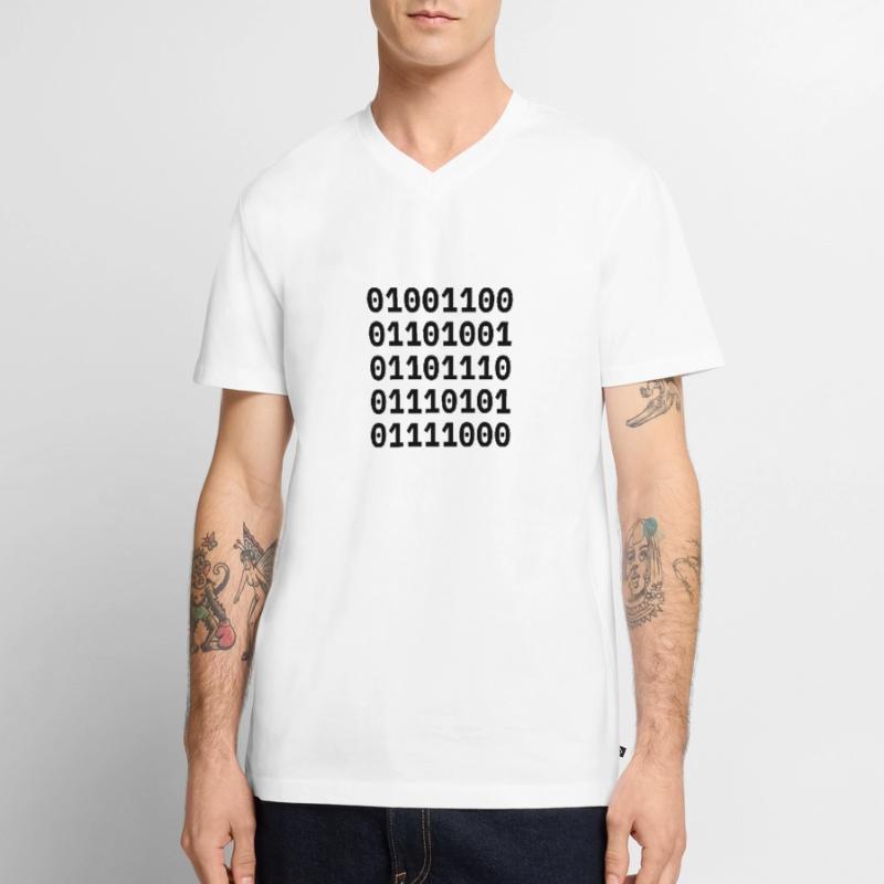 "LINUX" en code binaire. T-shirt encolure en V Premium bio Homme