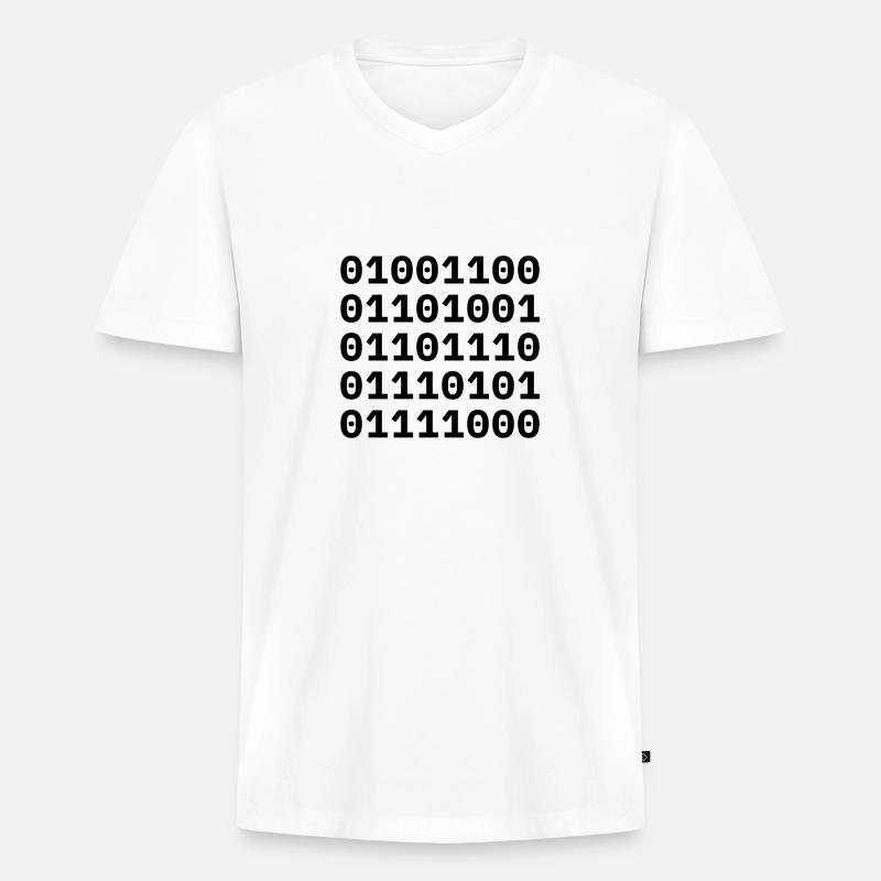 »LINUX« in Binärcode. - Männer Premium Bio T-Shirt mit V-Ausschnitt - Weiß