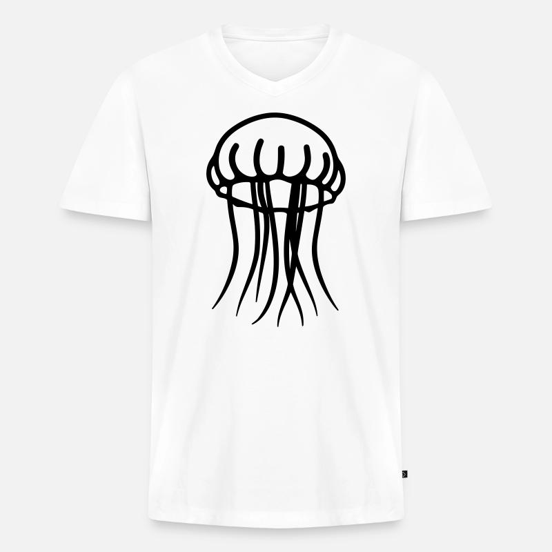 Qualle - Männer Premium Bio T-Shirt mit V-Ausschnitt - Weiß