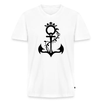 L'ancre - foi, l'espérance, l'amour - T-shirt encolure en V Premium bio Homme - blanc - Devant - Nico (187cm)