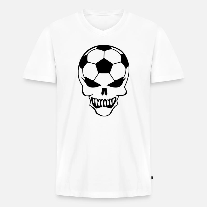 Fußball-Totenkopf - Männer Premium Bio T-Shirt mit V-Ausschnitt - Weiß
