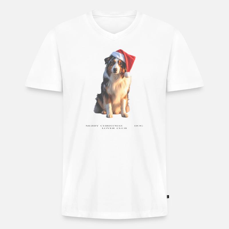 Boder Collie Weihnachts-Hund im Santa-Hut - Männer Premium Bio T-Shirt mit V-Ausschnitt - Weiß