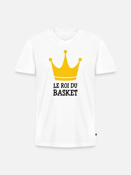 Le Roi du Basket - T-shirt encolure en V Premium bio Homme - blanc
