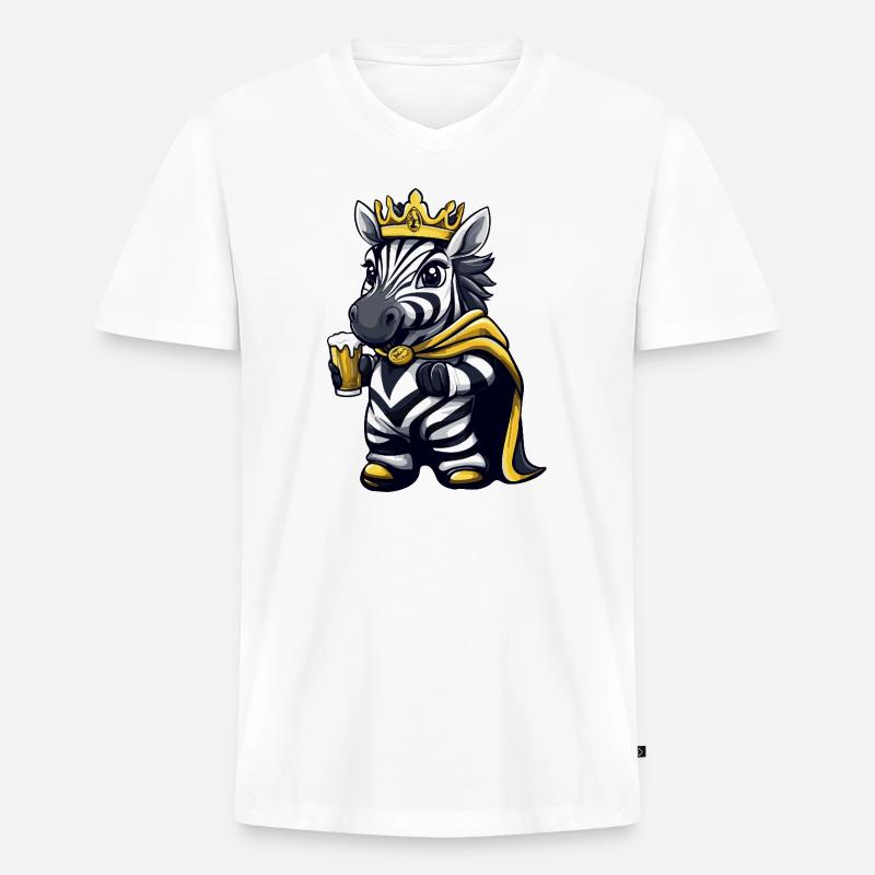 Zebra Bier König - Männer Premium Bio T-Shirt mit V-Ausschnitt - Weiß