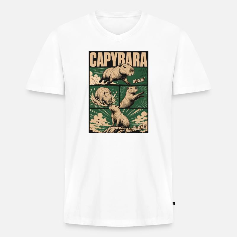 Chilliges Capybara Comic - Männer Premium Bio T-Shirt mit V-Ausschnitt - Weiß