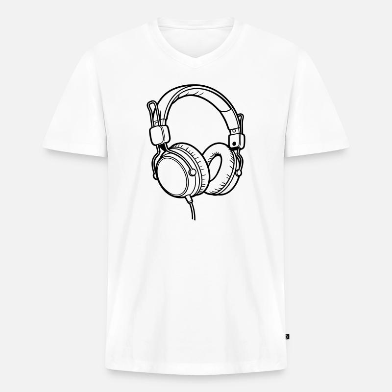 Kopfhörer - Männer Premium Bio T-Shirt mit V-Ausschnitt - Weiß