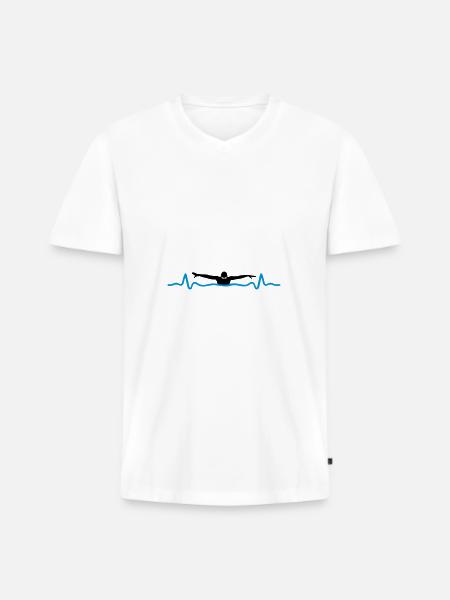 Swimming and heartbeat - Men's Premium Organic T-shirt with V-neck - white