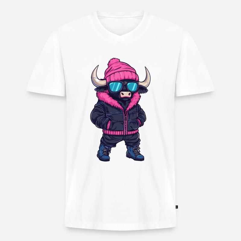 Stier Cool Comic - Männer Premium Bio T-Shirt mit V-Ausschnitt - Weiß