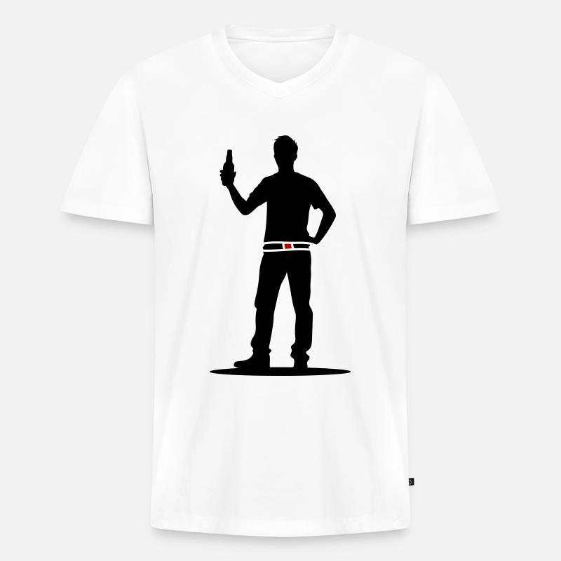 Drinking Bier Silhouette - Männer Premium Bio T-Shirt mit V-Ausschnitt - Weiß