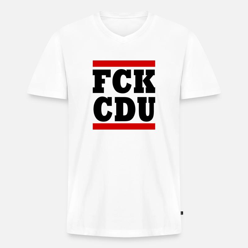 Fck cdu - Männer Premium Bio T-Shirt mit V-Ausschnitt - Weiß