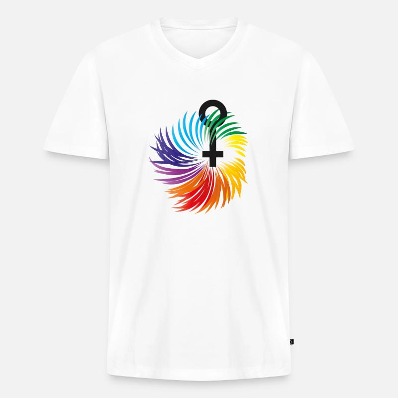 Frauenrechte mit Regenbogenfarben - Männer Premium Bio T-Shirt mit V-Ausschnitt - Weiß
