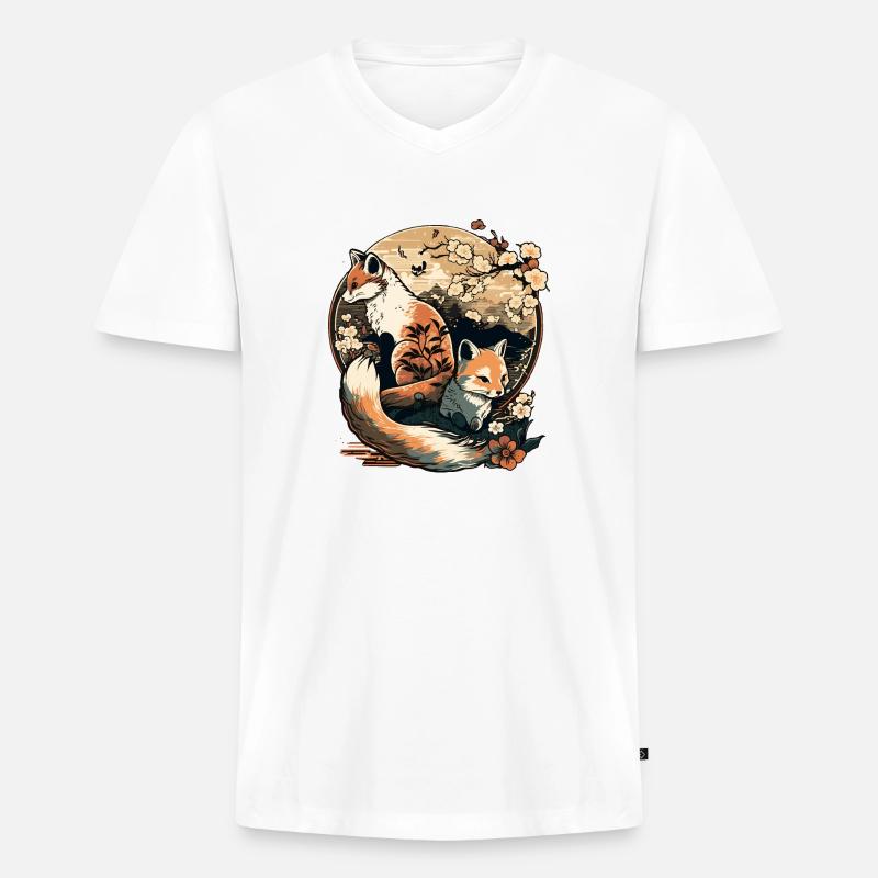 FOX 9 - Männer Premium Bio T-Shirt mit V-Ausschnitt - Weiß