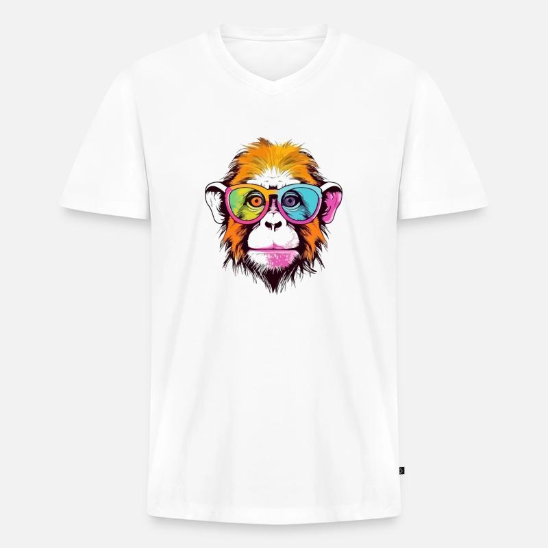Elvi, der bebrillte Affe - Männer Premium Bio T-Shirt mit V-Ausschnitt - Weiß