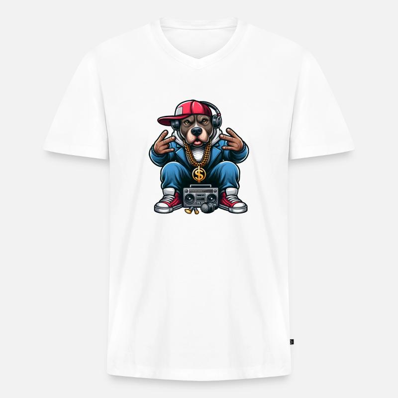 Pitbull Der DJ - Männer Premium Bio T-Shirt mit V-Ausschnitt - Weiß