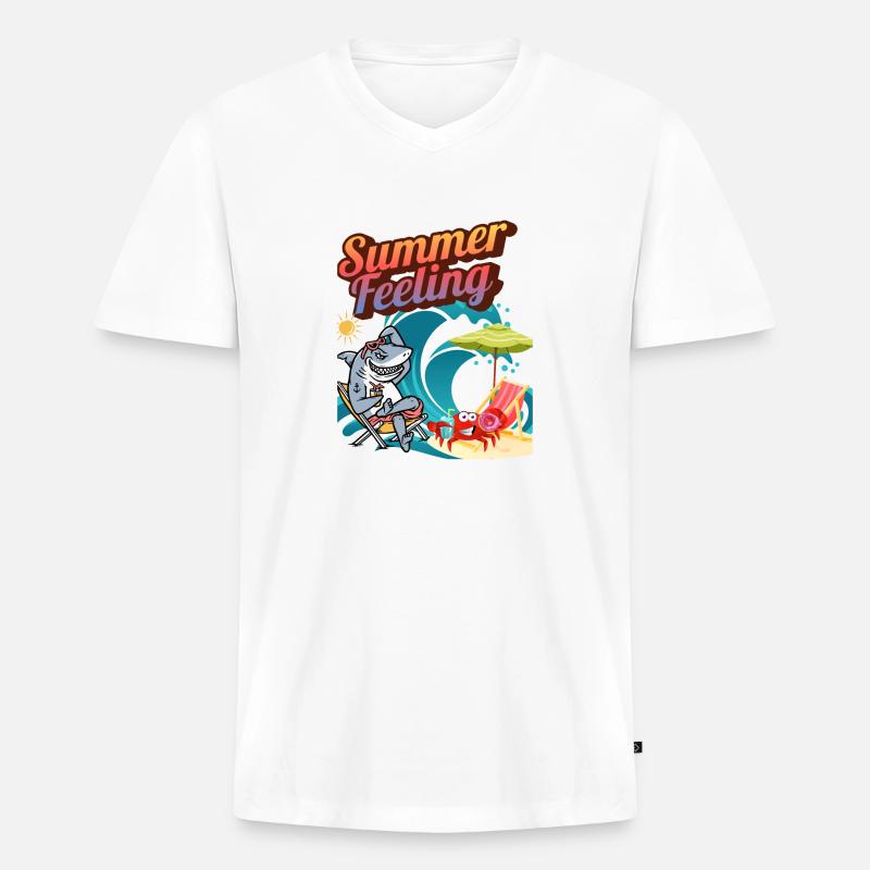 "Summer Feeling" - Männer Premium Bio T-Shirt mit V-Ausschnitt - Weiß