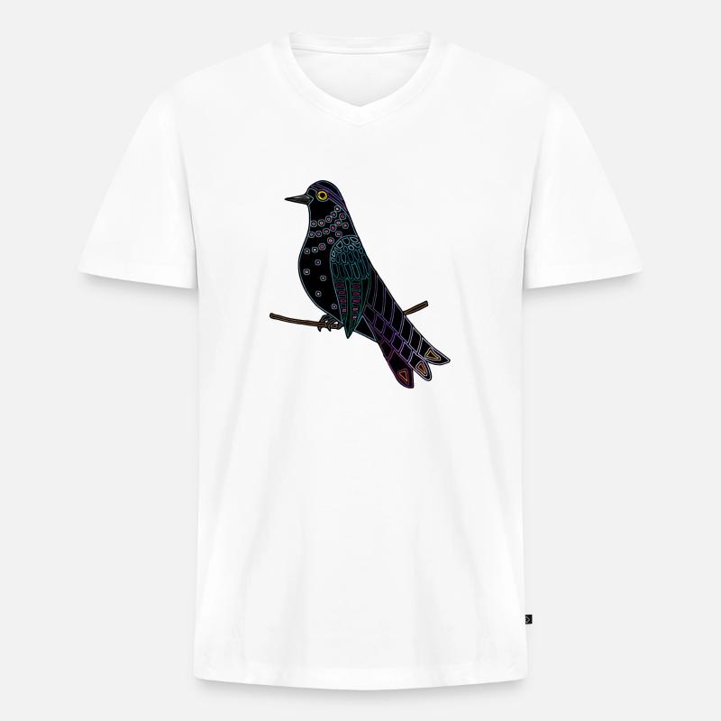 Bunter Vogel - Männer Premium Bio T-Shirt mit V-Ausschnitt - Weiß